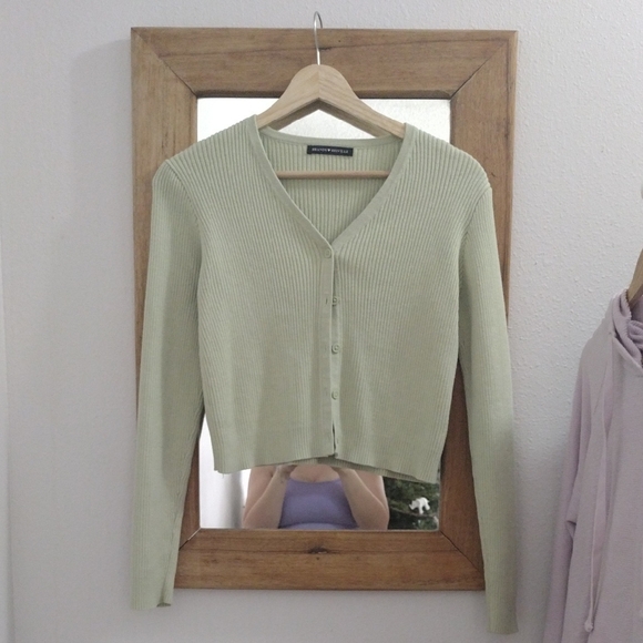 Brandy Melville Sweaters - Brandy Melville V-Neck Ribbed Sweater Cardi - Light Green